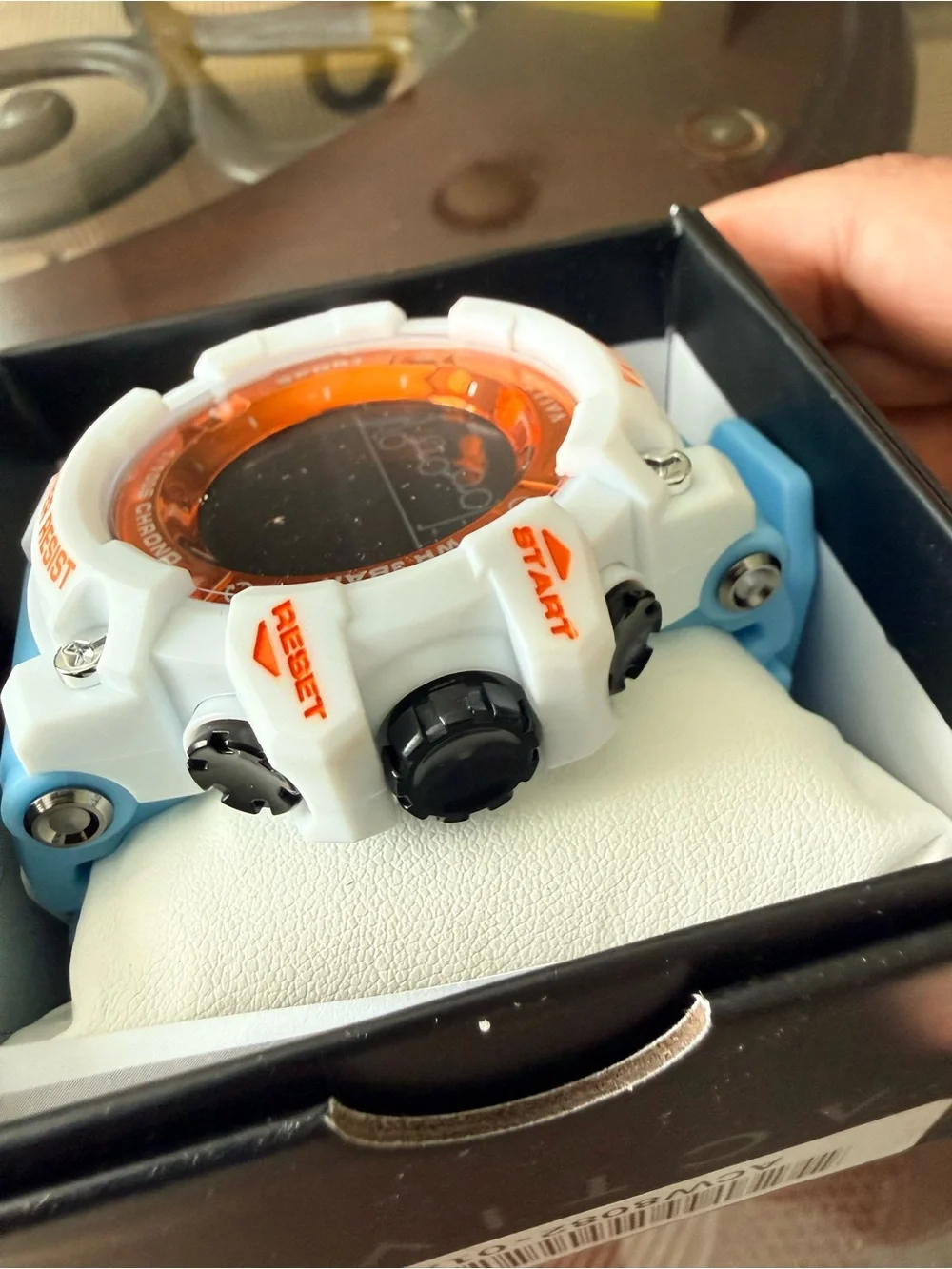 Activa White and Light Blue Sport Digital Watch with Orange Accent